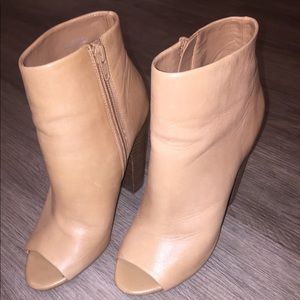 Aldo Genuine Leather Peeptoe Ankle Bootie in tan